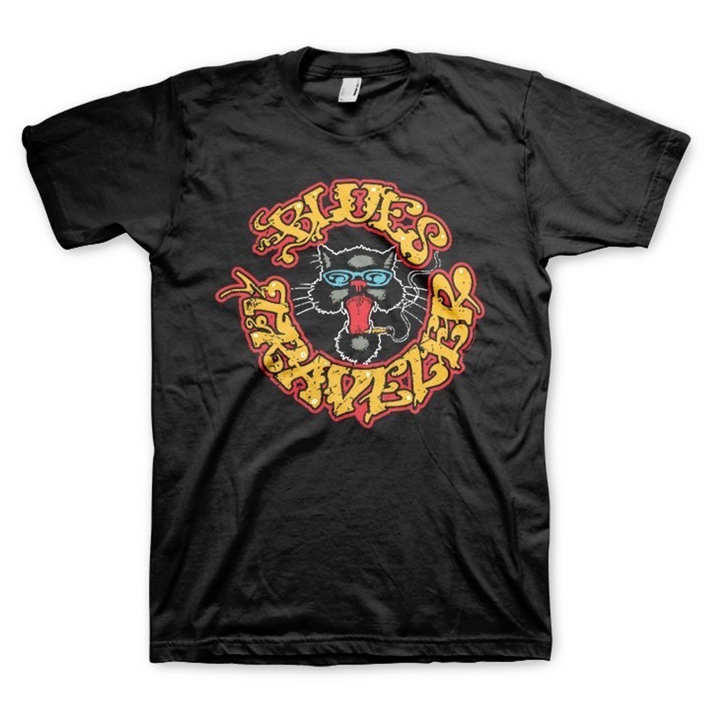 Blue Traveler T-Shirt Circle Cat Graphic Retro Music Band Fan Casual Tee